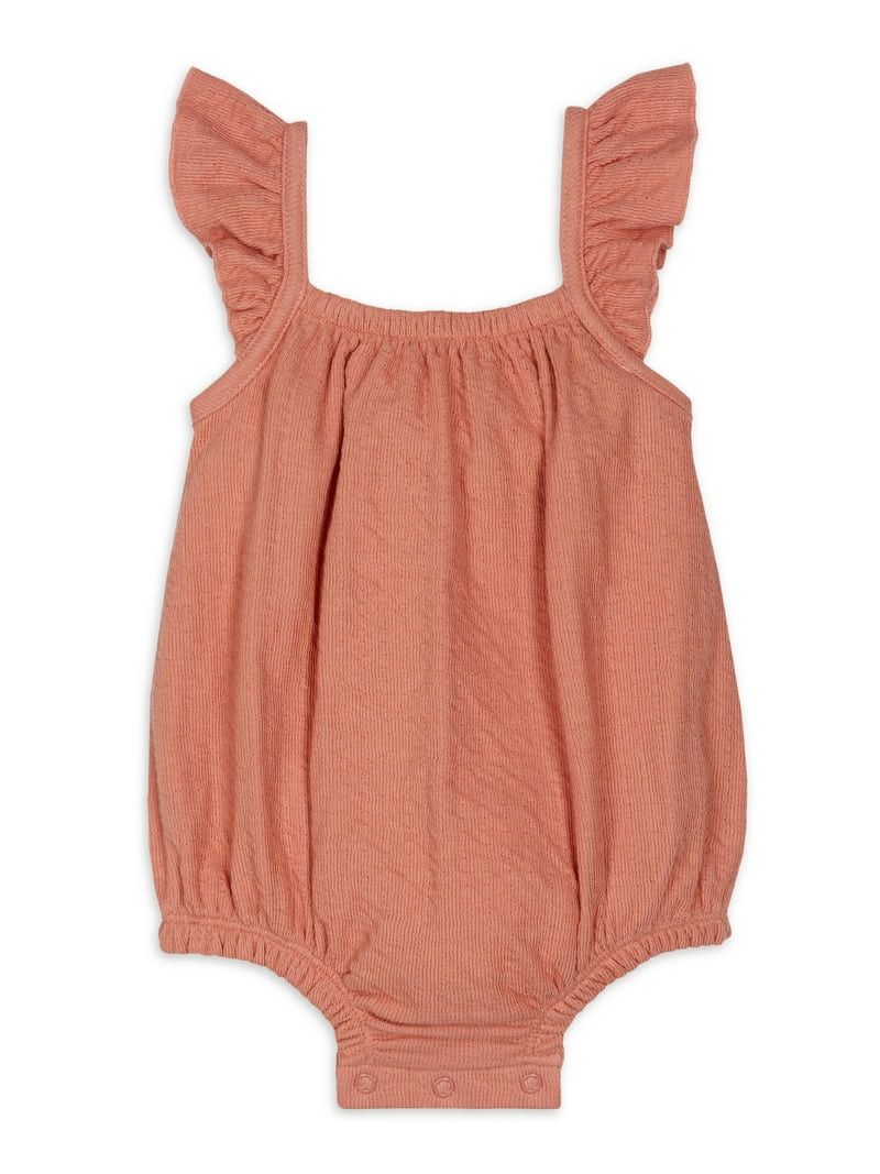 Modern Moments by Gerber Baby Girl Bubble Romper with Ruffle Shoulder Straps, Sizes 0/3 Months - ... | Walmart (US)