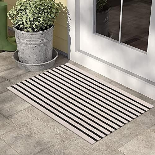 Ailsan Black and White Striped Outdoor Rug 2' x 3' Boho Bath Mat Cotton Front Porch Rug Woven Far... | Amazon (US)