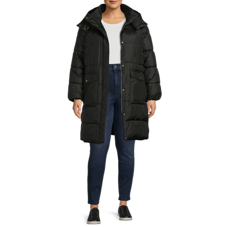 BCBG Paris Women's Plus Size Long Puffer Coat with Hood | Walmart (US)