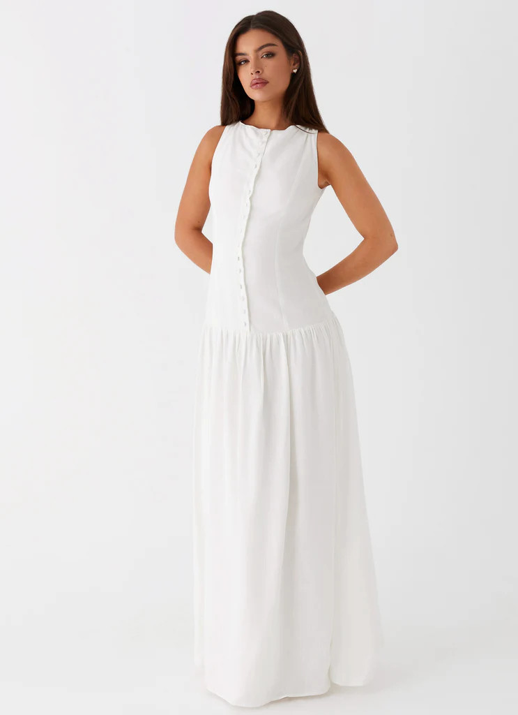 Meggie Linen Maxi Dress - White | Peppermayo (Global)