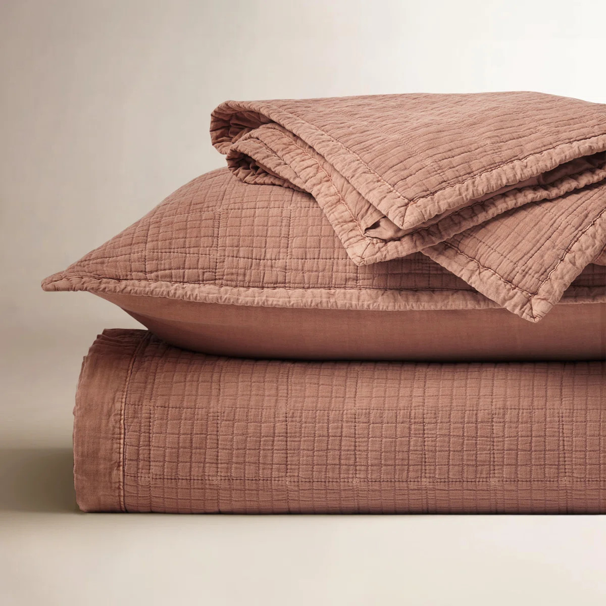 Stonewashed Crinkle Cotton Box Stitch Quilt Set | Wayfair North America