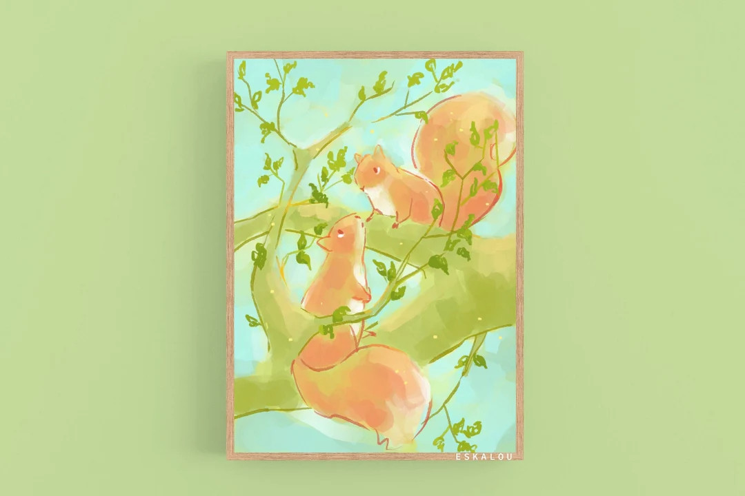 Kawaii Squirrel Art Print Adorable Cute Painting Cute Gift for Animal Lovers Handmade Wall Decor ... | Etsy (US)