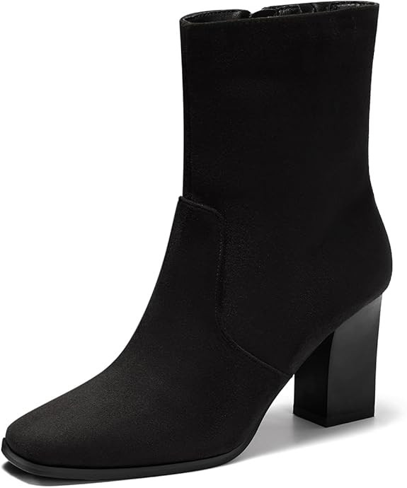 Coutgo Womens Chunky Block Heel Ankle Boots Square Toe Side Zipper Booties Faux Suede Fall Dress ... | Amazon (US)
