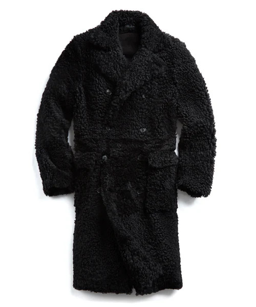 Shearling Double Breasted Topcoat in Black | Todd Snyder