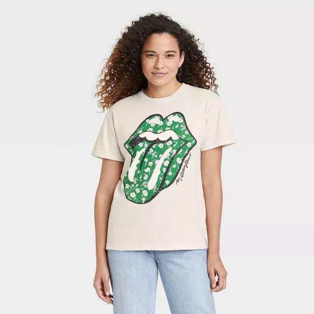 Women's St. Patrick's Day The Rolling Stones Shamrock Logo Short Sleeve Graphic T-Shirt - White | Target