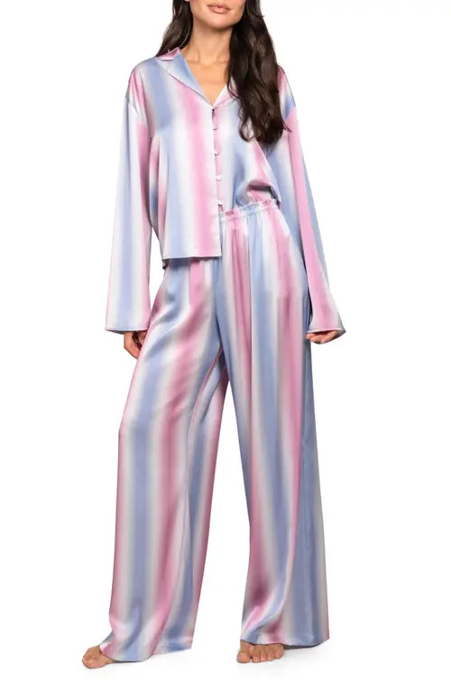 Midnight Bakery Stripe Satin Pajamas in Blue/pink at Nordstrom, Size X-Small | Nordstrom