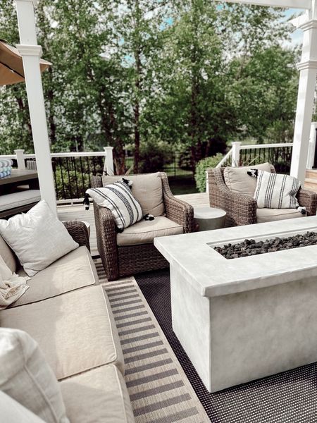 Outdoor decor! These throw pillows are just $15 and come with inserts! Fade resistant too! Really nice quality! 

Area rug and seating set are on sale! 

Outdoor living. Patio. Outdoor decor. 


#LTKhome #LTKsalealert #LTKSeasonal