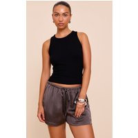 Charcoal Textured Satin Drawstring Shorts, Grey | PrettyLittleThing UK