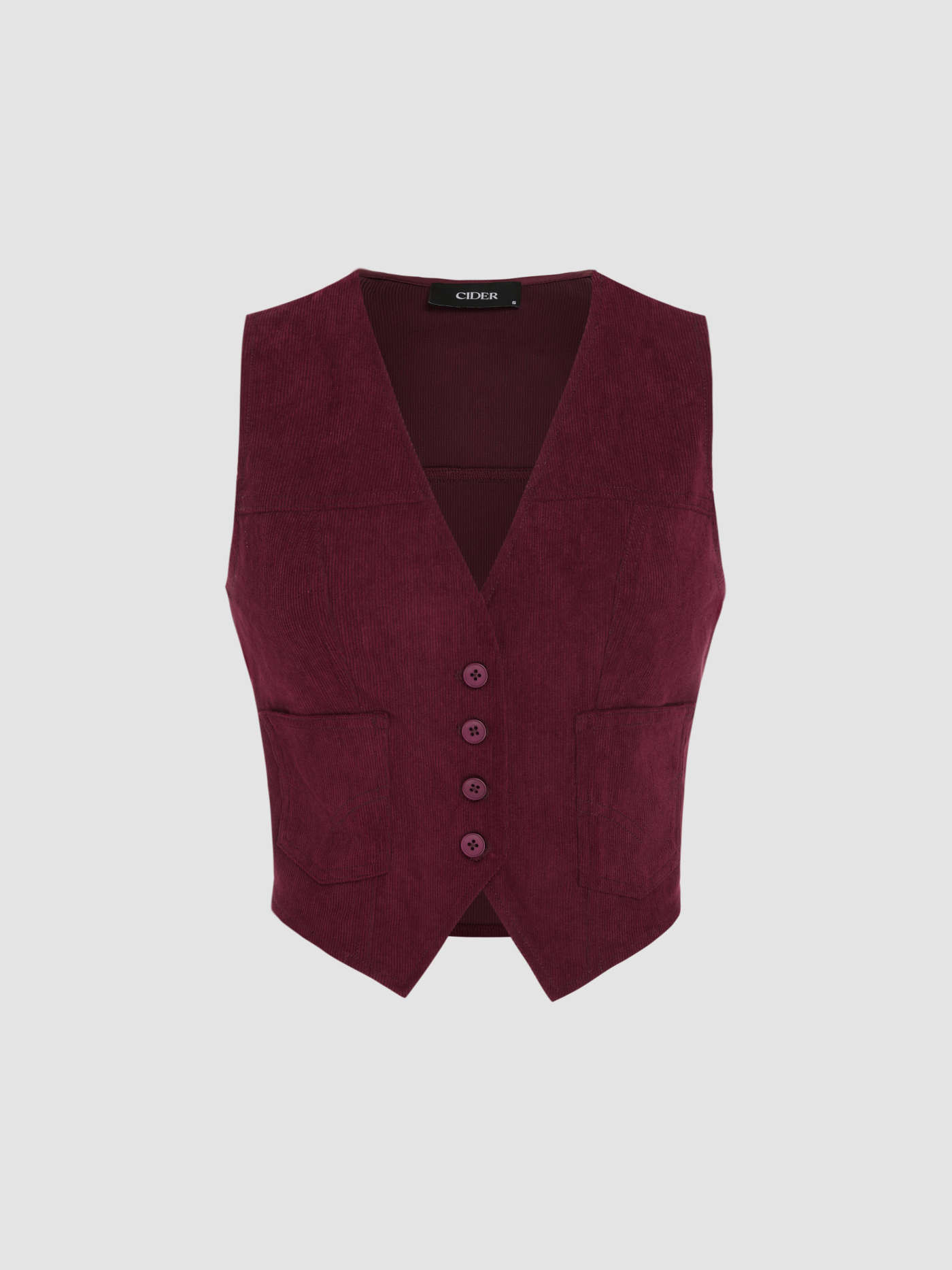 V-neck Solid Pocket Jacket Crop Vest | Cider