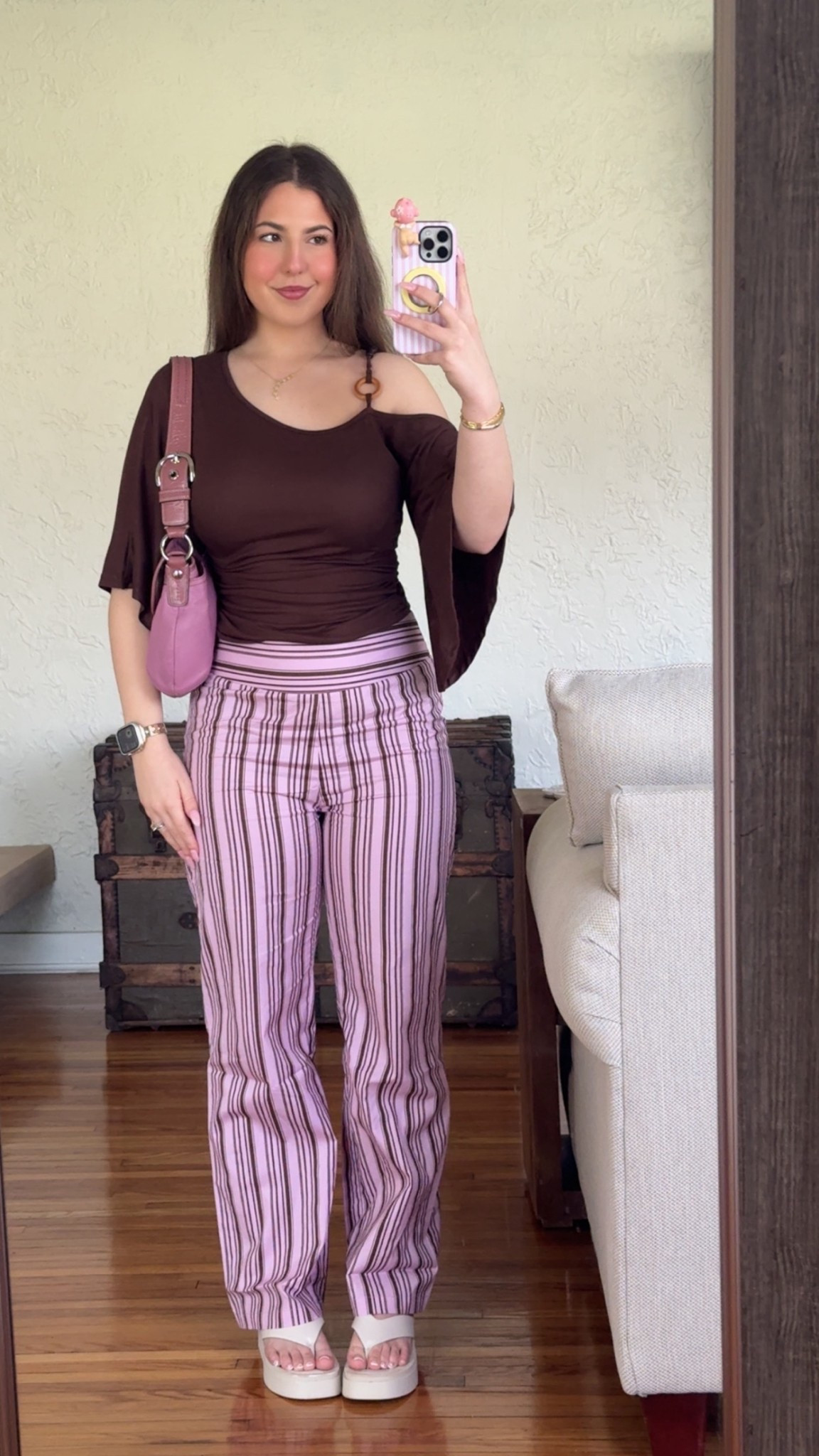 Top - size small (sized down)
Pants - size 8 (regular pant size)
Sandals - 8.5 (regular shoe size) 

Spring outfits 2026 