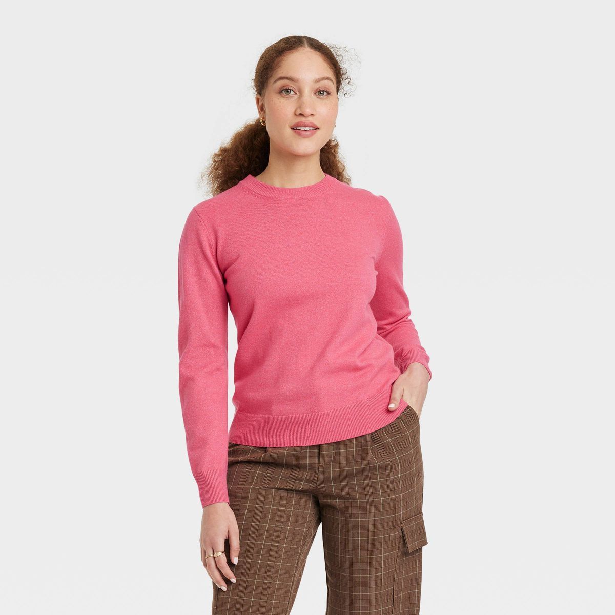 Women's Fine Gauge Crewneck Sweater - A New Day™ Pink M | Target