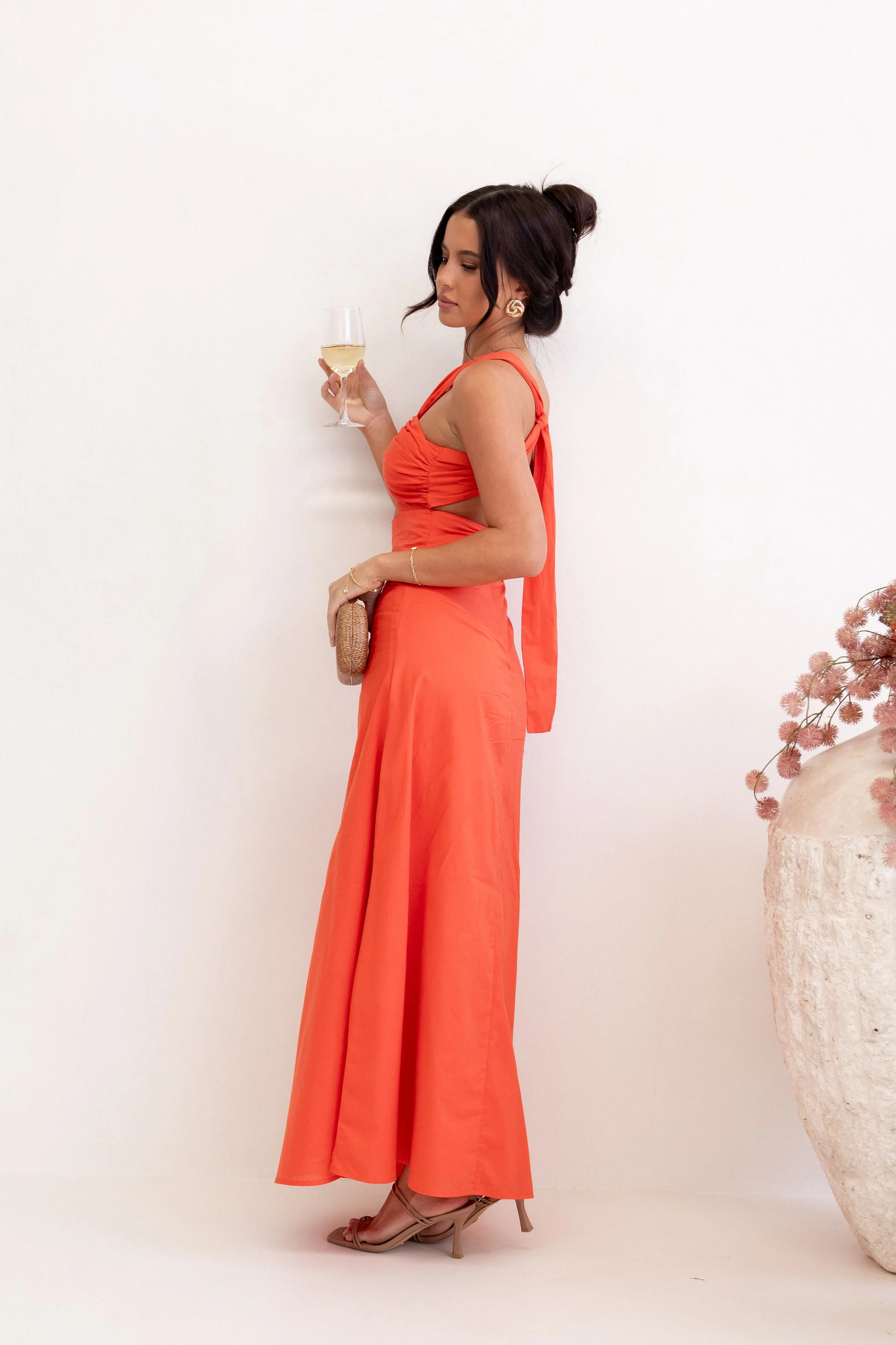 Luna One Shoulder Maxi Dress - Tangerine | Petal & Pup (US)
