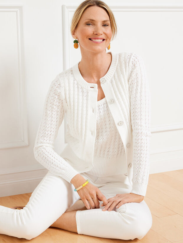 Textured Crewneck Cardigan | Talbots