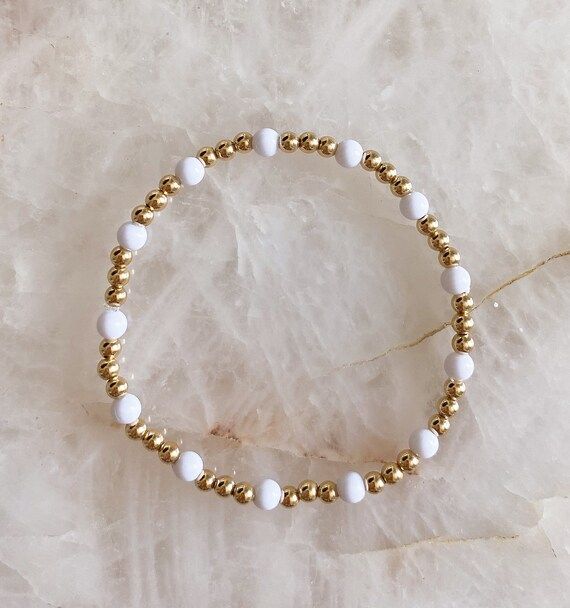 3mm 14k Gold Filled Round Beaded Bracelet with White Beads | Ball Beaded Bracelet | Summer Jewelr... | Etsy (US)