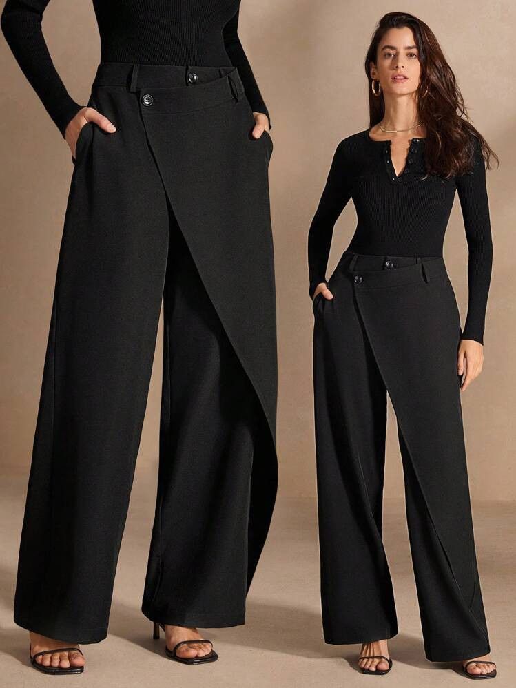 Asymmetrical hem high waisted pants  | SHEIN