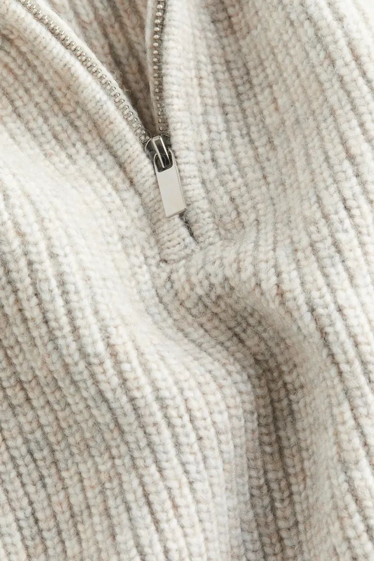 Rib-knit Half-zip Sweater - Light beige marl - Ladies | H&M US | H&M (US + CA)
