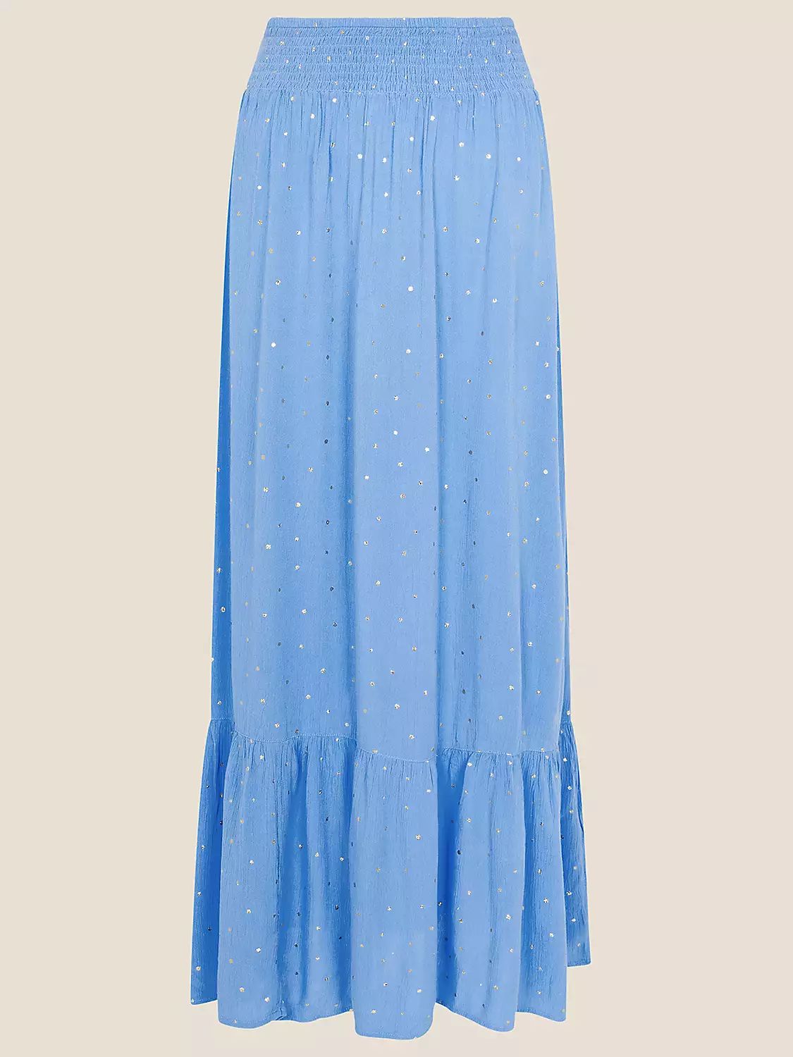 Monsoon Boho Metallic Spot Maxi Skirt, Blue | John Lewis (UK)