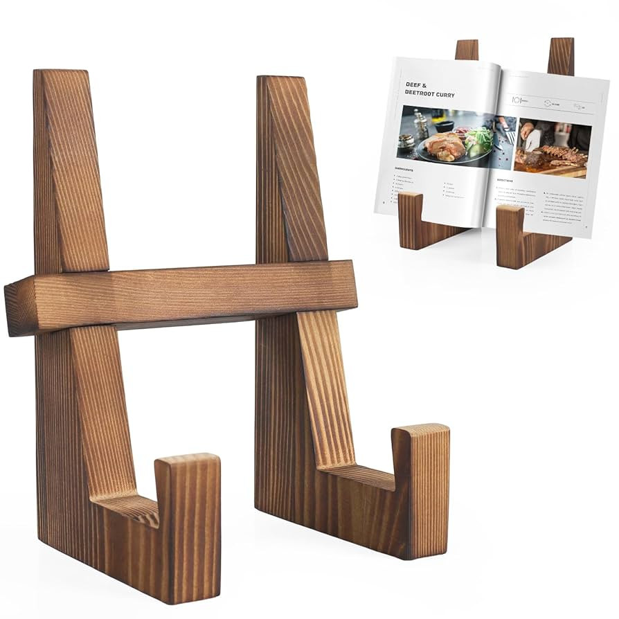 Cookbook Stand for Kitchen, Natural Wooden Cookbook Holder for Kitchen Counter,Rustic Cookbook Ho... | Amazon (US)