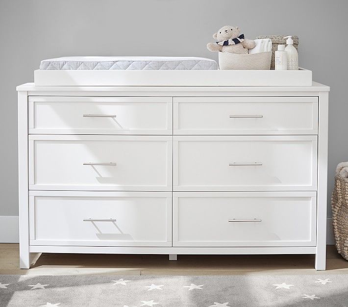 Camden Extra-Wide Nursery Dresser &amp;amp; Topper, Simply White, In-Home Delivery | Pottery Barn Kids