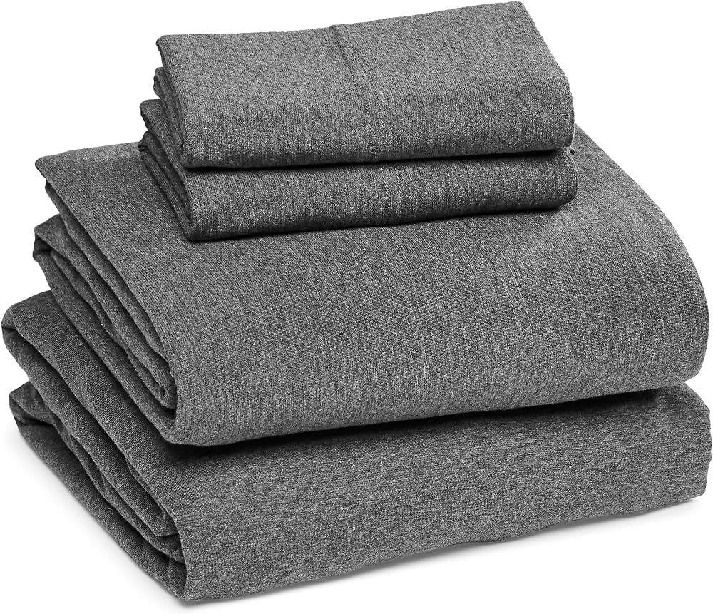 Amazon Basics Cotton Jersey Bed Sheet Set - King, Dark Gray | Amazon (US)