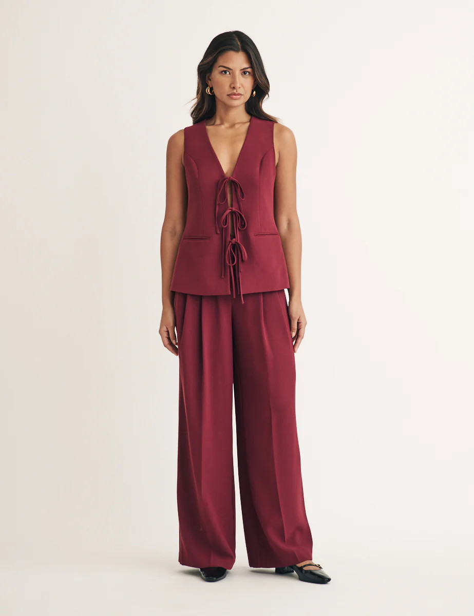 Burgundy Pleated Tailored Trousers | Nobody's Child