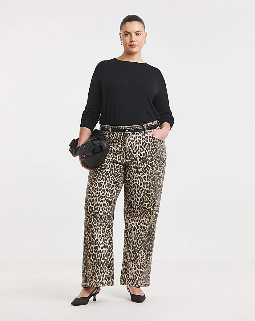Leopard Print Denim Wide Leg Jeans | Simply Be (UK)