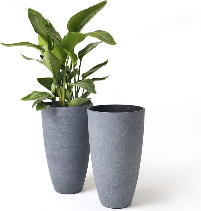 Tall Planters Set 2 Flower Pots, 20 Inch Each, Patio Deck Indoor Outdoor Garden Planters,Weathere... | Amazon (US)