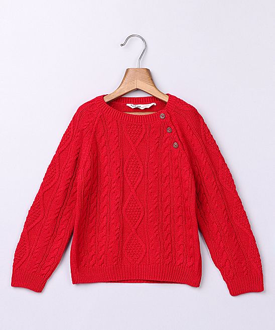Red Cable-Knit Button-Accent Sweater - Infant, Toddler & Boys | zulily