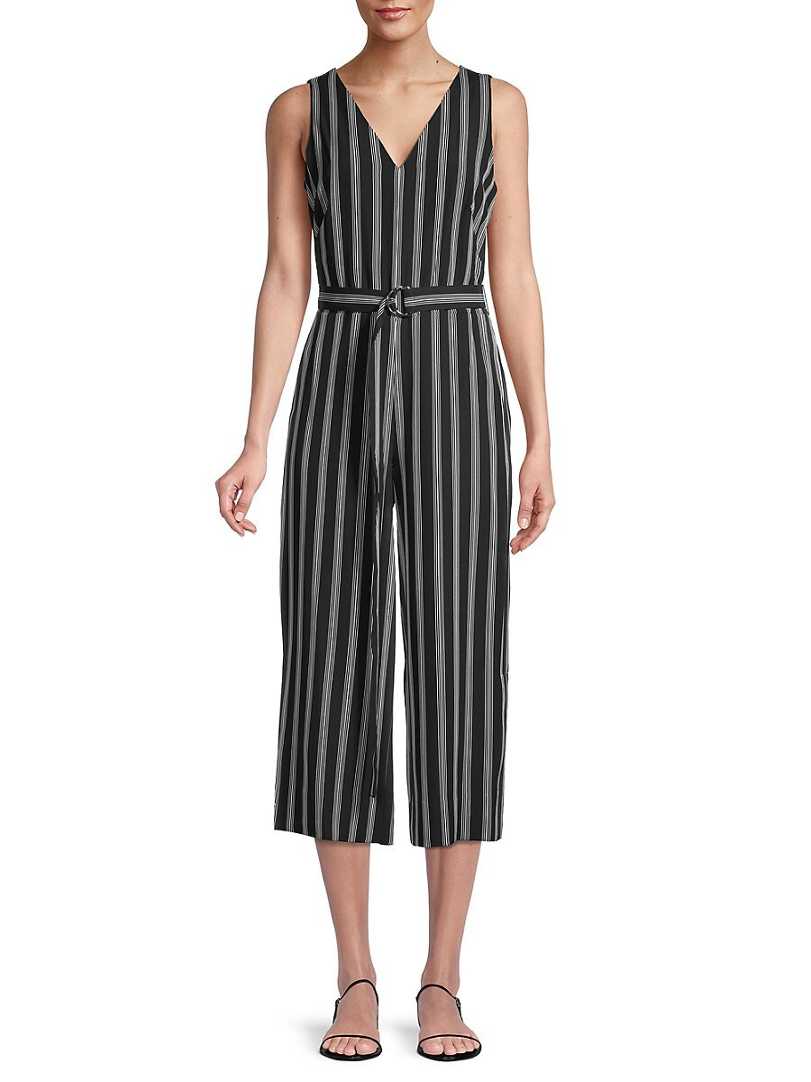 DKNY Women's Striped Belted Cropped Jumpsuit - Black Ivory Stripe - Size 10 | Saks Fifth Avenue OFF 5TH