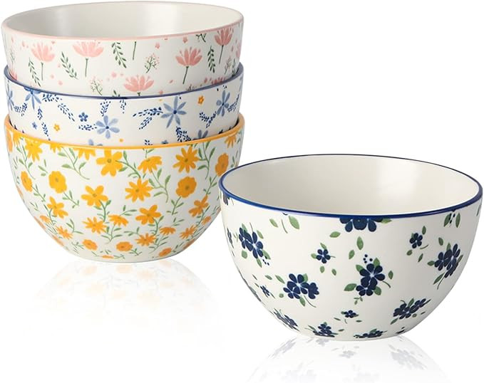 Small Bowls Ceramic Bowl Set - 12 oz Porcelain Rice Bowls Set - 4.5 inch Floral Patterned Dessert... | Amazon (US)