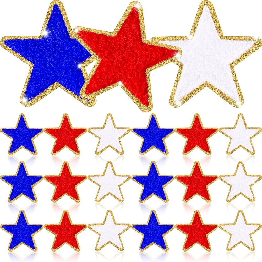 Jexine 32 Pieces Chenille Star Patches Self Adhesive Small Star Fabric Stickers Patches DIY Sewin... | Amazon (US)