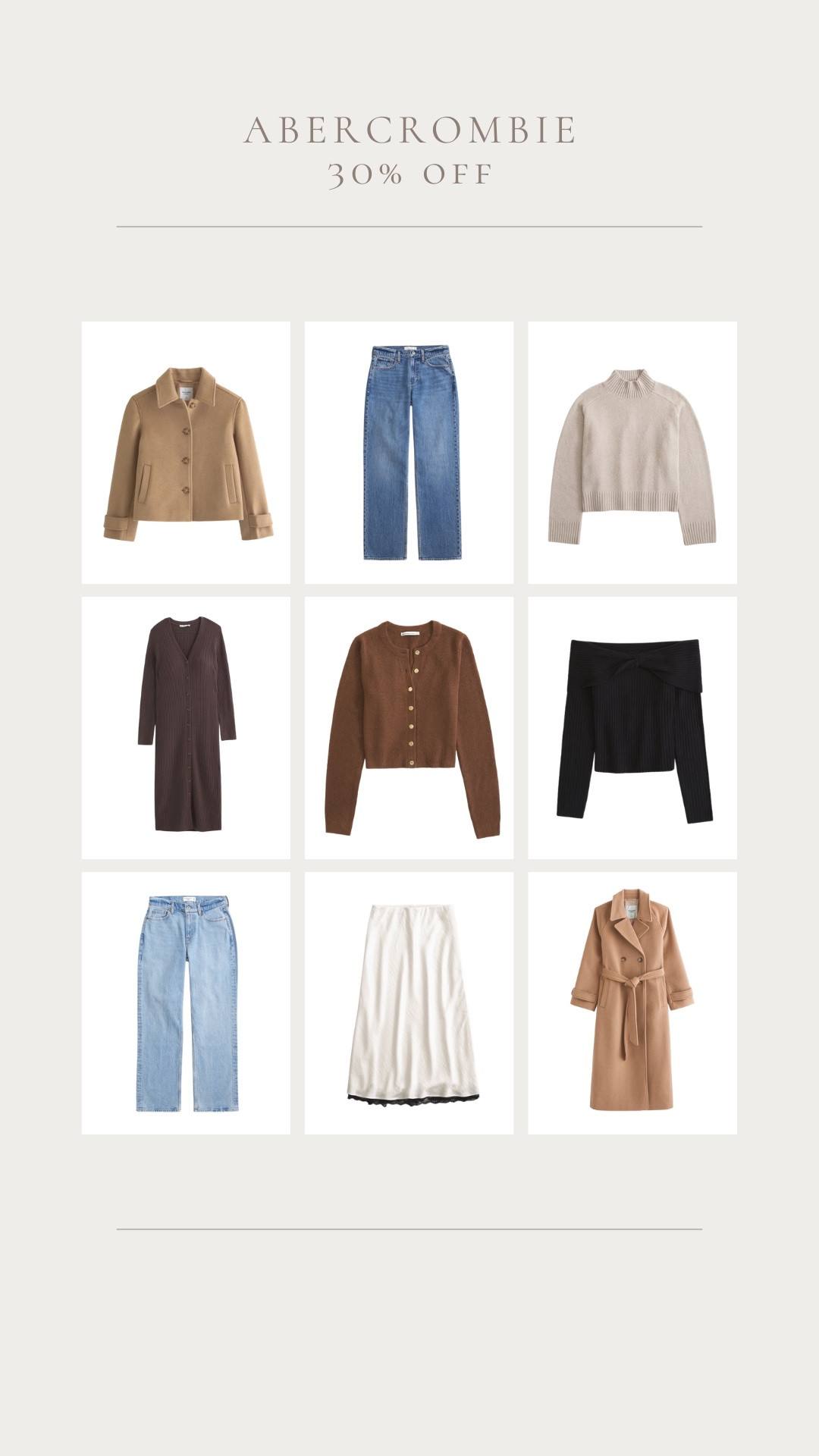 Abercrombie have 30% off this Black Friday 🖤 cosy winter favourites including lots of chocolate brown and tan, partywear and my favourite baggy jeans

#LTKwinter #LTKCyberWeek #LTKpartywear