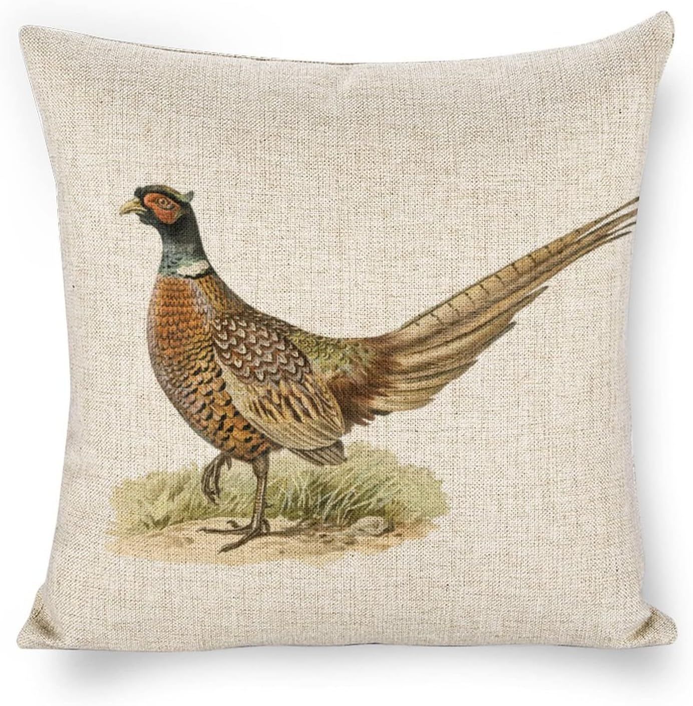 Linen Pillow Case Golden Pheasant 18x18 Inch Double Sided Decorative Cushion Cover for Sofa Bed C... | Amazon (US)