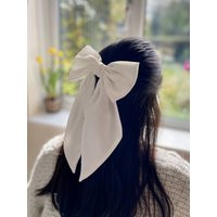 Off White Satin Sailor Hair Bow Milky Bridal For Bachelorette Party Woman Single Layer Hen Do With Tail | Etsy (UK)
