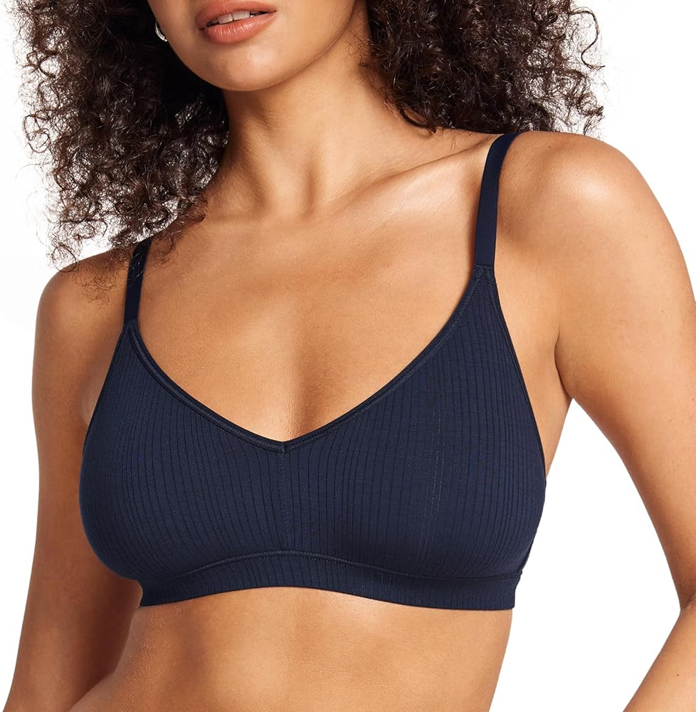 Women's Natrelax No Underwire Comfort Bralette Ribbed Wireless Bra Sleep Unlined V Neck Bras Soft... | Amazon (US)