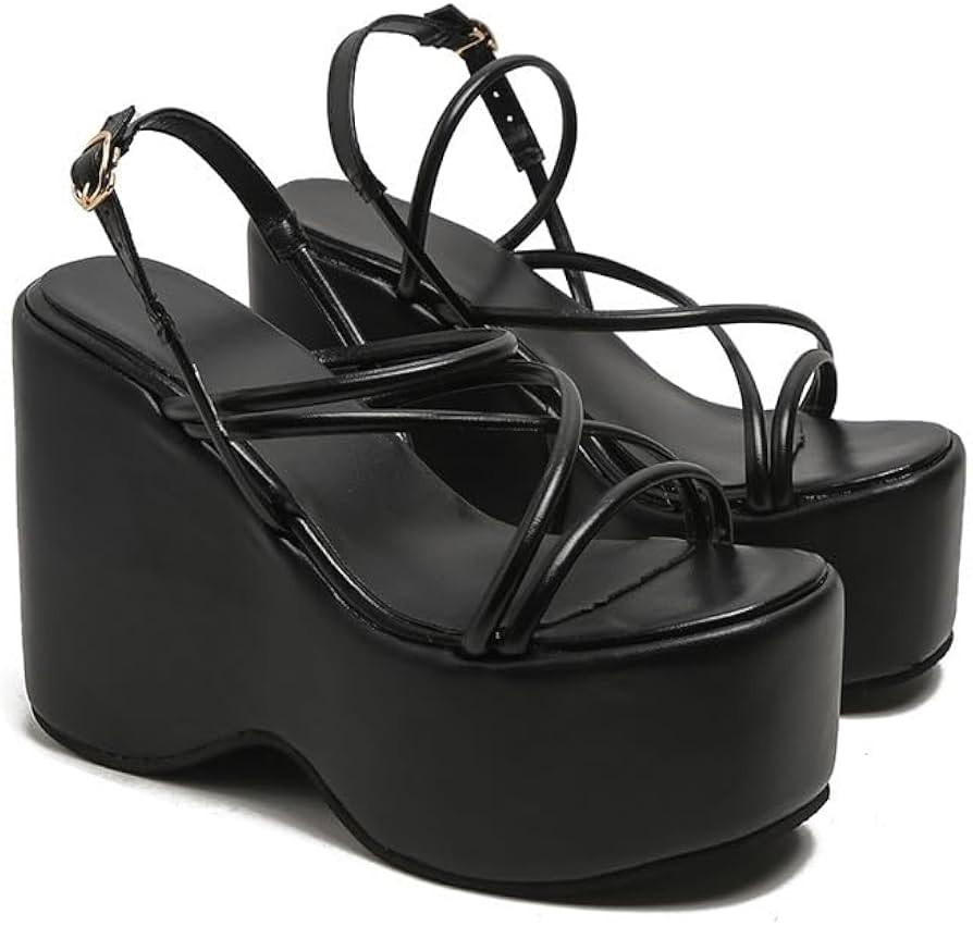 Women Strappy Platform Sandals Ankle Strap Open Toe Buckle Wedge Heel Thick Sole Roman Sandals Su... | Amazon (CA)