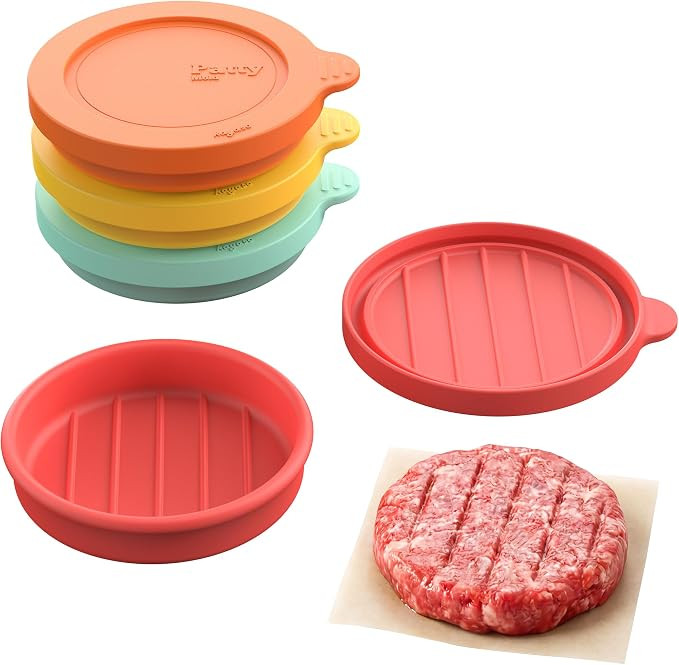 Silicone Burger Patty Mold Set with Lid, Nonstick Burger Press for 1/4 lb Patties, Food-Grade Pat... | Amazon (US)