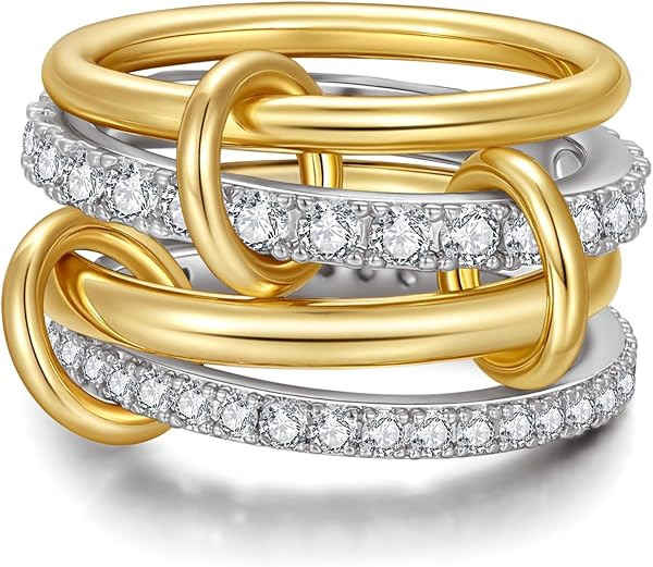 Stackable Gold Rings for Women Interlocking Ring Stack Set non tarnish | Amazon (US)