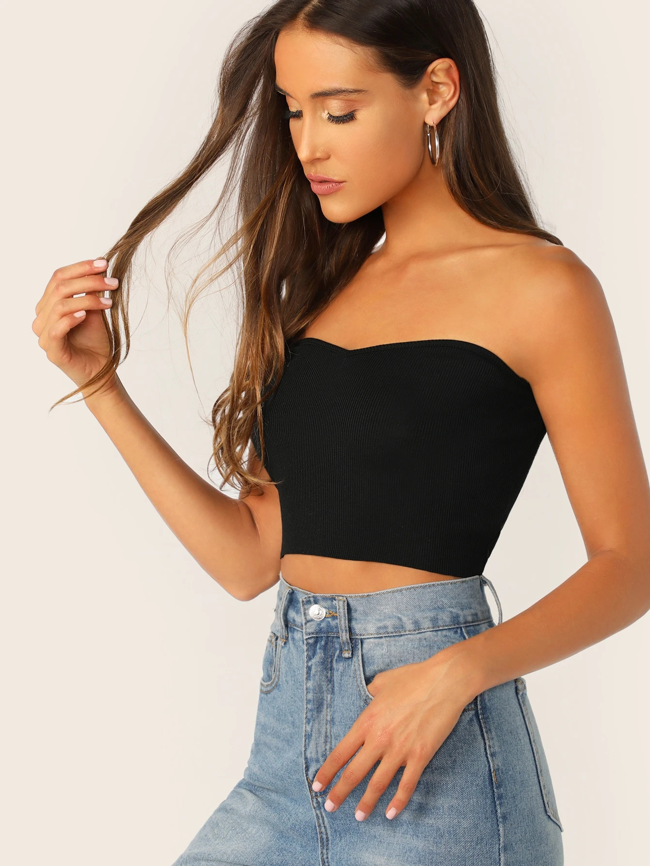 SHEIN Ribbed Sweetheart Neck Bandeau | SHEIN