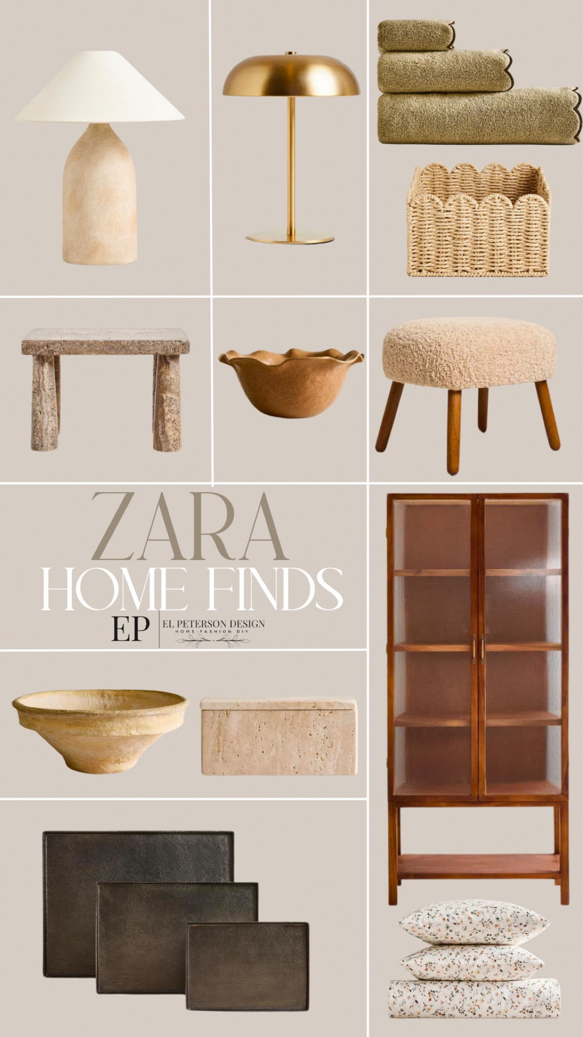 Zara 
Table lamp
Floral duvet 
Trays
Bowl
Travertine box
Stool
Basket
Towels
Tall accent cabinet 


#LTKHome