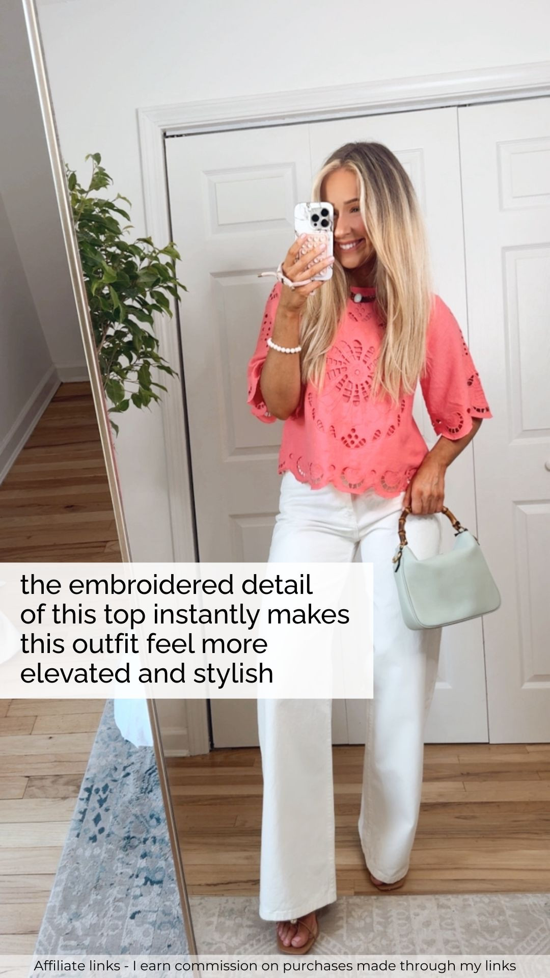 Affiliate links - I earn commission on purchases made through my links | casual spring outfit
Zara white jeans
Pink spring top 