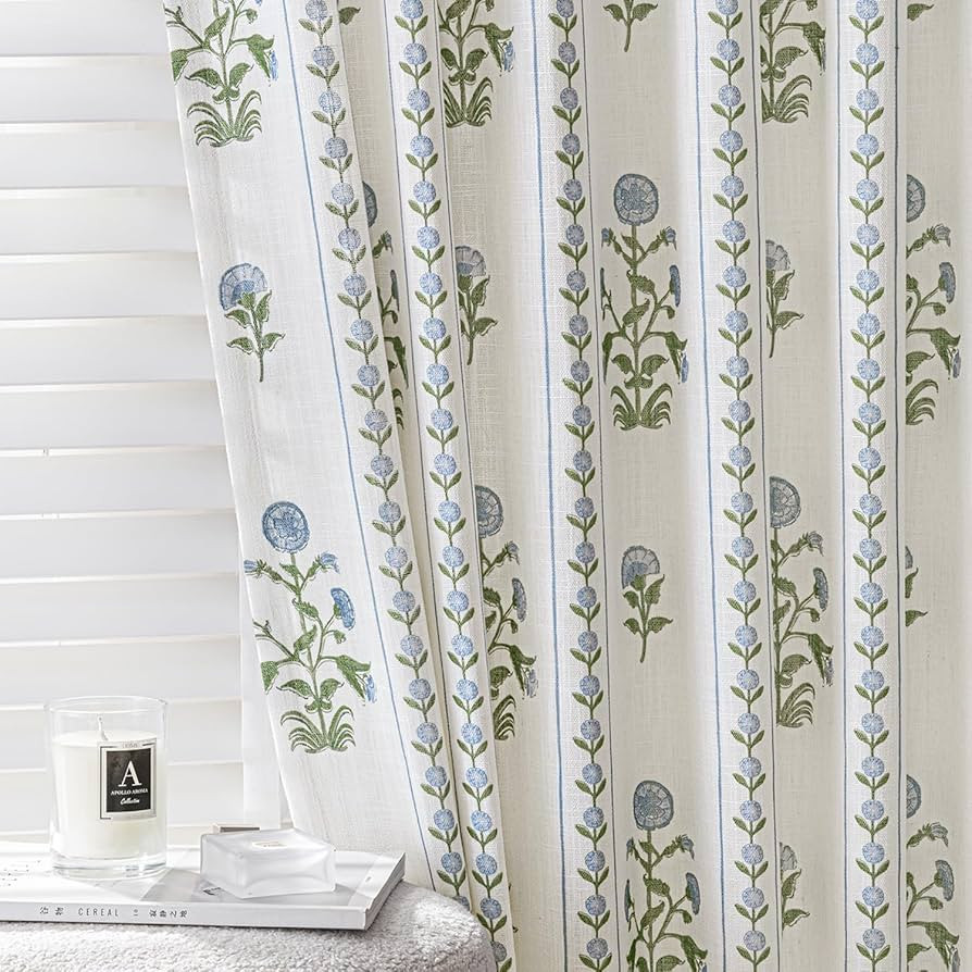 Flower Pinch Pleated Linen Curtains for Living Room Bedroom Dining Room, Light Filtering Memory T... | Amazon (US)