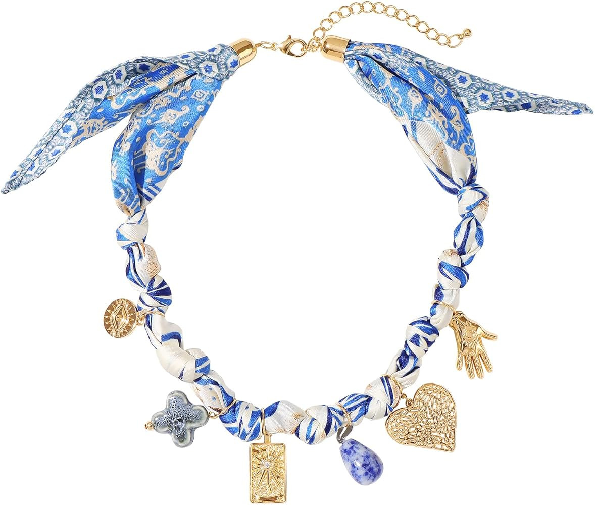 Coiris Charm Scarf Necklace for Women Boho Fabric Bandana Choker Vintage Heart Predent Beach Neck... | Amazon (US)