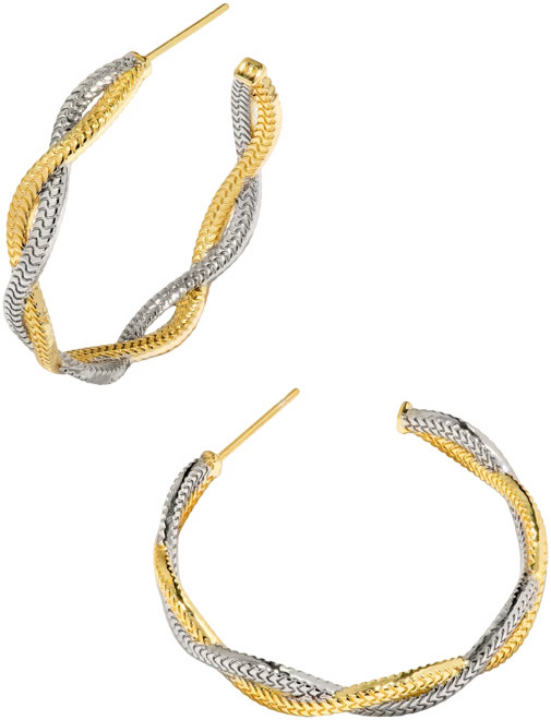 Kendra Scott Two-Tone Medium Interwoven Herringbone Chain C-Hoop Earrings, 1.4 | Macy's