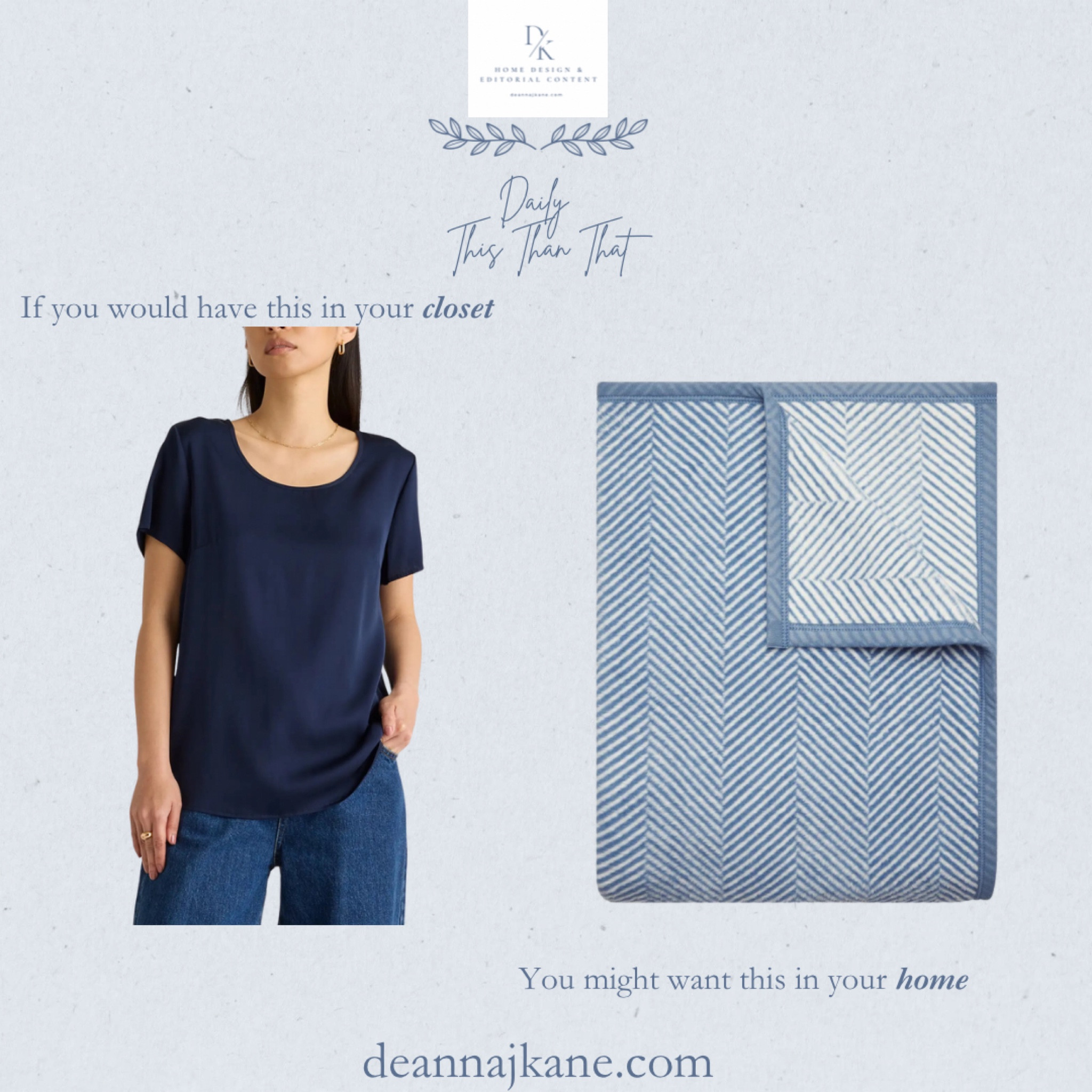 If you would wear this navy silk shirt, you might want this blue herringbone throw blanket in you home  

#LTKHome