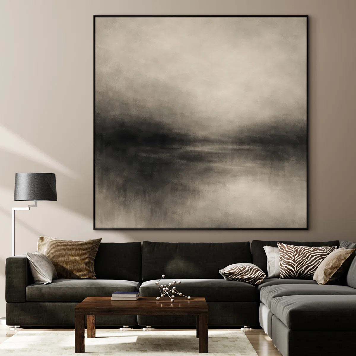Extra Large Wall Art Fabric Print - Moody Minimal Lake Horizon Soft Neutral Landscape for Bedroom... | Wayfair North America
