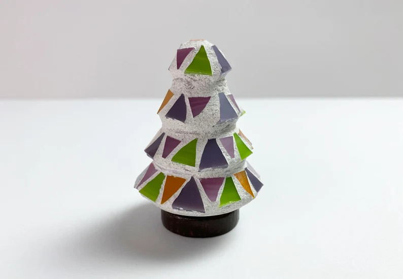 Mosaic Christmas Tree Peg Doll Tabletop Stained Glass Tree - Etsy | Etsy (US)