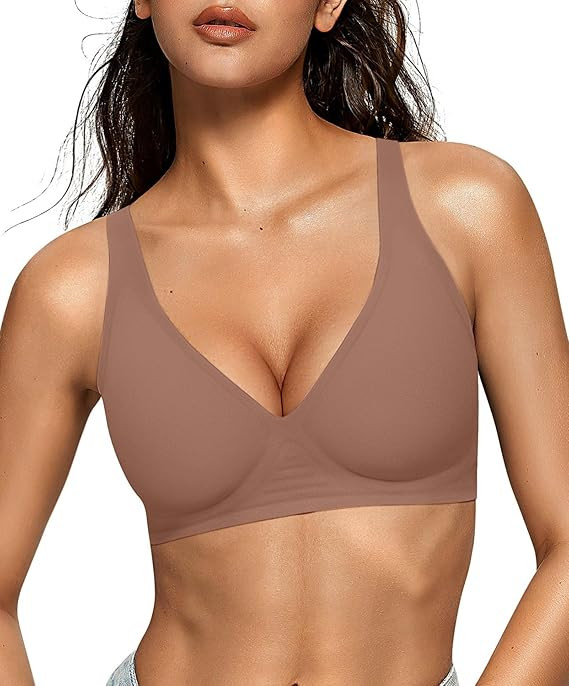 OEAK Womens Deep V Bras Wireless Comfortable Bra Supportive No Underwire Bras Tshirt Push Up Bral... | Amazon (US)