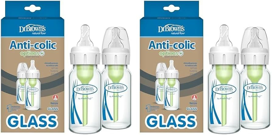 Dr. Brown's Natural Flow Anti-Colic Options+ Narrow Glass Baby Bottle 4 oz/120 mL, with Level 1 S... | Amazon (US)