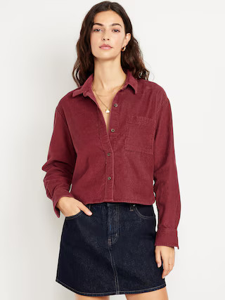 Cropped Button-Down Corduroy Shirt | Old Navy (US)